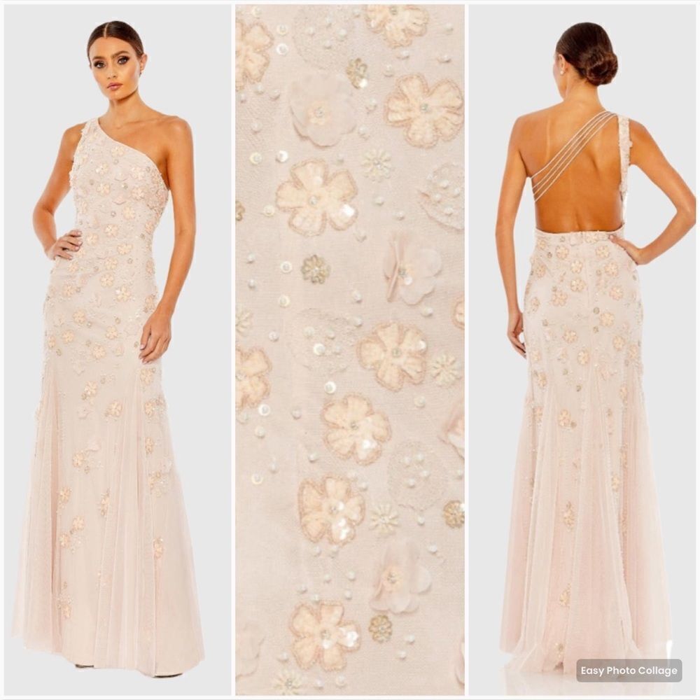 Mac Duggal 9168 Womens Blush Embellished One Shoulder Strappy Trumpet Gown
